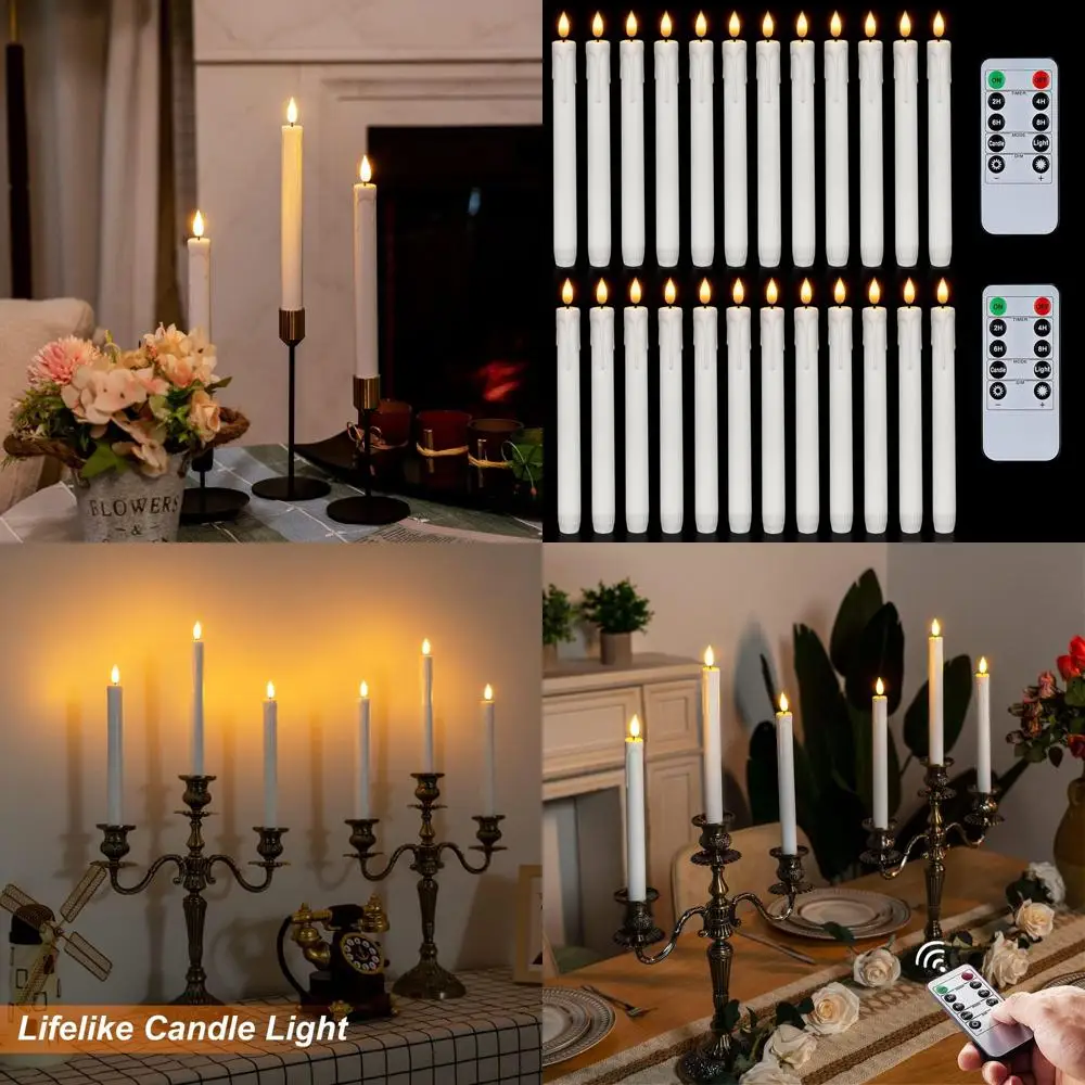 

Набор из 24 белых светодиодных конических свечей с пультом ДУ и таймером, на батарейках, для дома, свадеб и рождественского декора, 9,6 дюймов