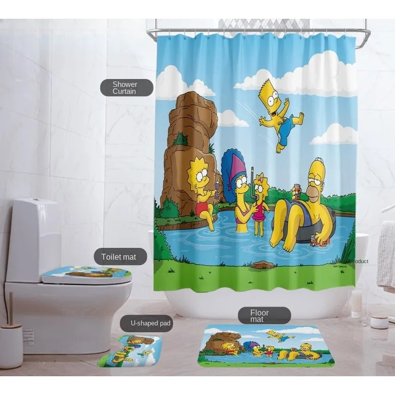 The Simpsons Shower Curtain Bathroom Door Curtain Waterproof Bathtub Creative Personalized Shower Curtain Toilet Four Piece Set