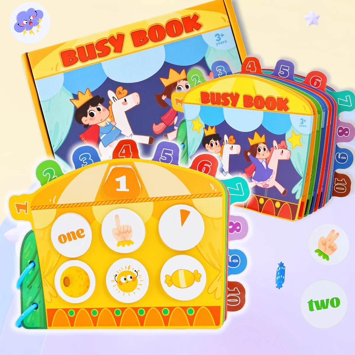 어린이 몬테소리 조기 교육 세트, 대화형 학습 바쁜 책 선물 상자, 색상 식별, 1-10 수량 단어 인식 매칭 게임, 재사용 가능한 DIY 스티커 조용한 책, 조기 계몽 활동 장난감, 3세 이상 어린이를 위한 선물, 유아 가족 학교 교육 보조 자료