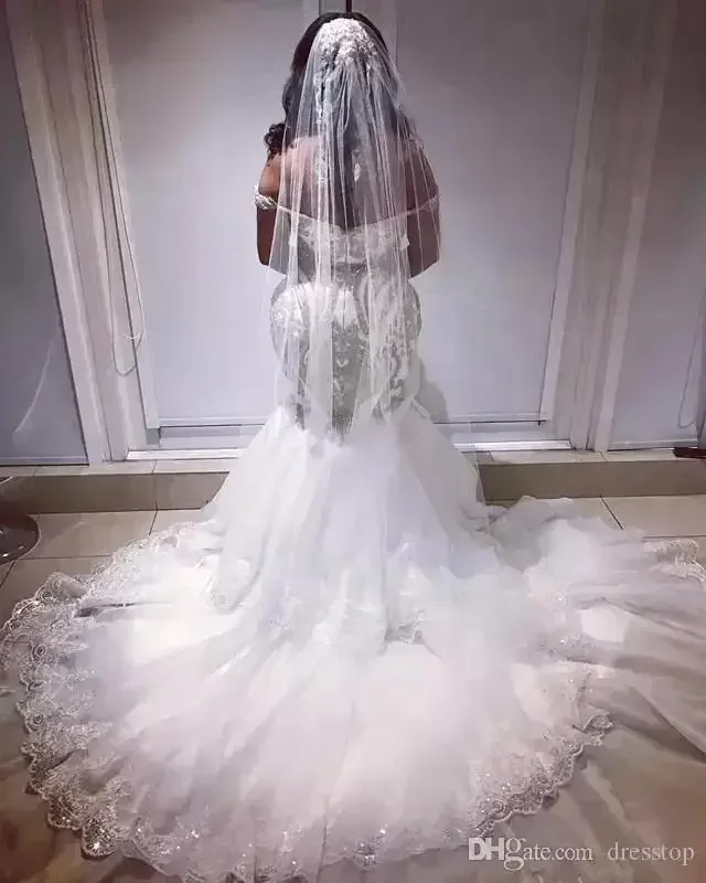 

Customized Mermaid Wedding Dresses Bridal Gown Lace Applique Beaded Custom Made Sweep Train Off The Shoulder Plus Size Vestidos