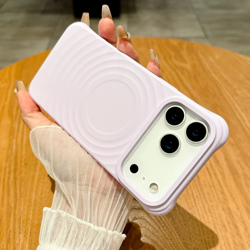 

Ripple Pattern Soft Liquid Silicone Magsafe Phone Case For iphone 17 Air 16 15 14 Plus 13 Pro Max Nonslip Wireless Charge Cover