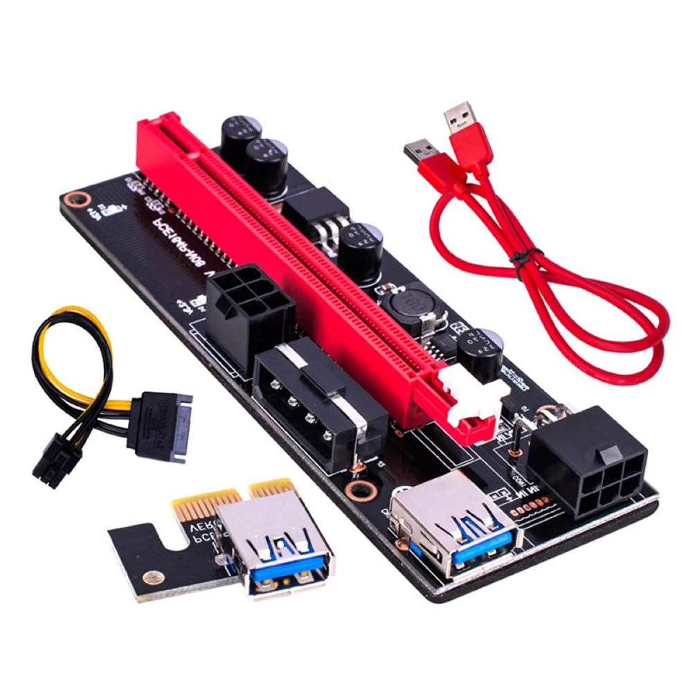 Newest VER009 USB 3.0 PCI-E Riser VER 009S Express 1X 4x 8x 16x Extender Riser Adapter Card SATA 15pin to 6 pin PSU Power Cable