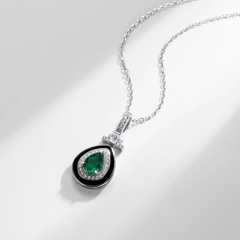 

Teardrop Emerald Pendant Necklace for Women, S925 Sterling Silver Lab Created Choker, Light Luxury Dainty Jewelry Gift for Her