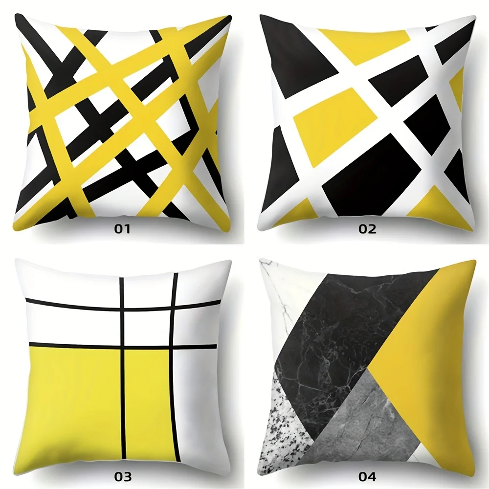 1pc Yellow Geometric Stripe Pattern Throw Pillow Cover Cushion Pillow Case For Living Room, Home Decor, No Pillow Insert,