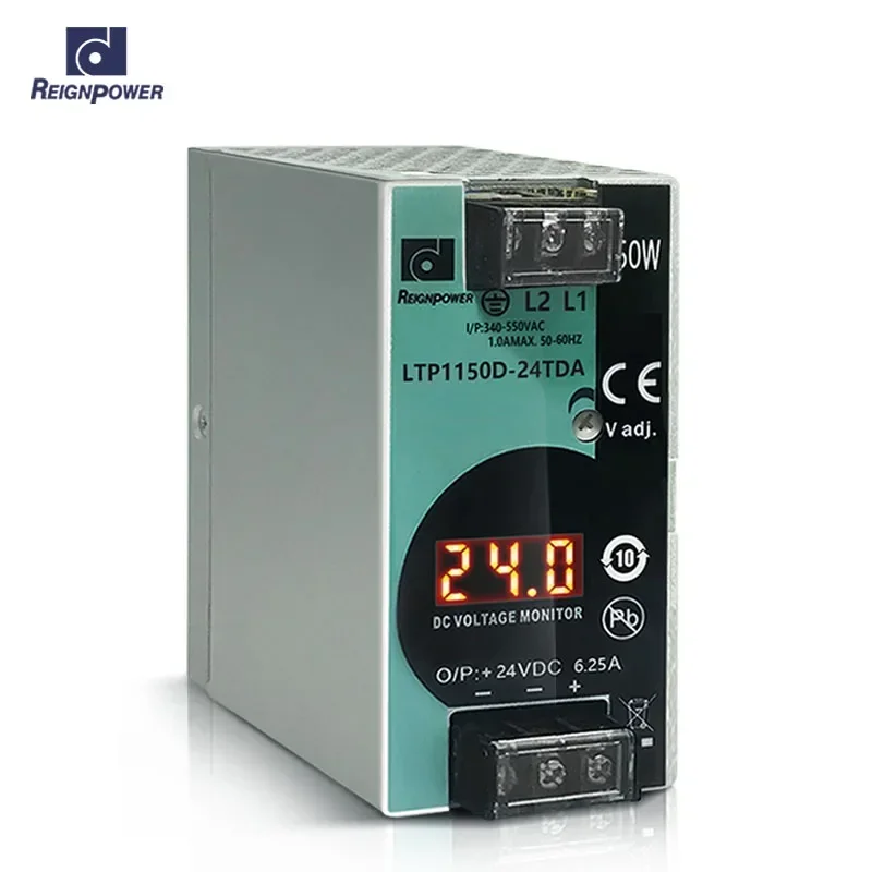 Reignpower 150W 48V 12V 24V Trójfazowy zasilacz prądu przemiennego na prąd stały na szynę DIN Zasilacz przemysłowy 48Vdc