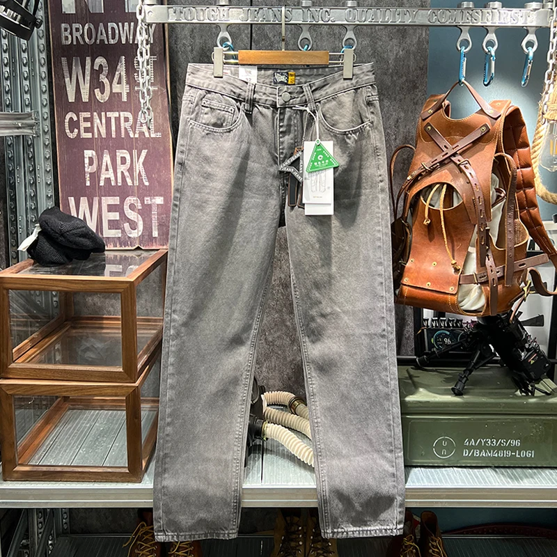 

Amekaji Американские винтажные повседневные джинсовые джинсы - окрашенные в индиго 100% хлопок, облегающие зауженные брюки в уличном стиле для мужчин