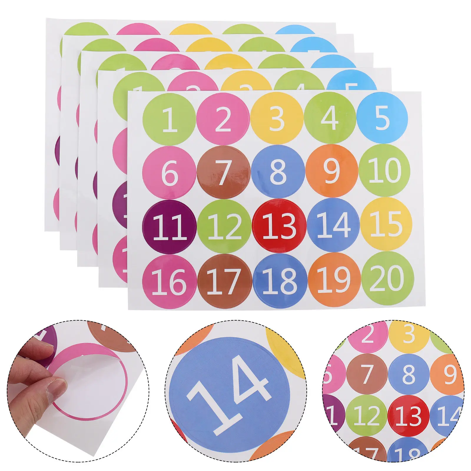 5Sheets Colorful Round Number Pasters PVC Self Adhesive Removable Waterproof Number Stickers for Envelope Sealing Party Favor