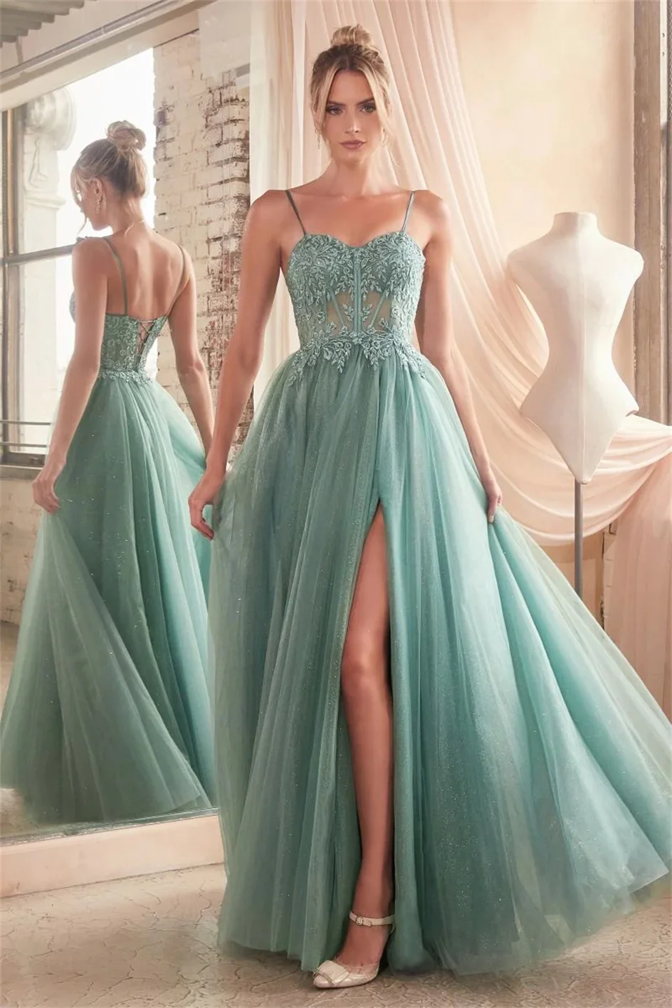 Beautiful Appliques Spaghetti Strap Luxury Sleevesless Floor-length Prom Dress Formal Dress Party Evening dresses For girls gown