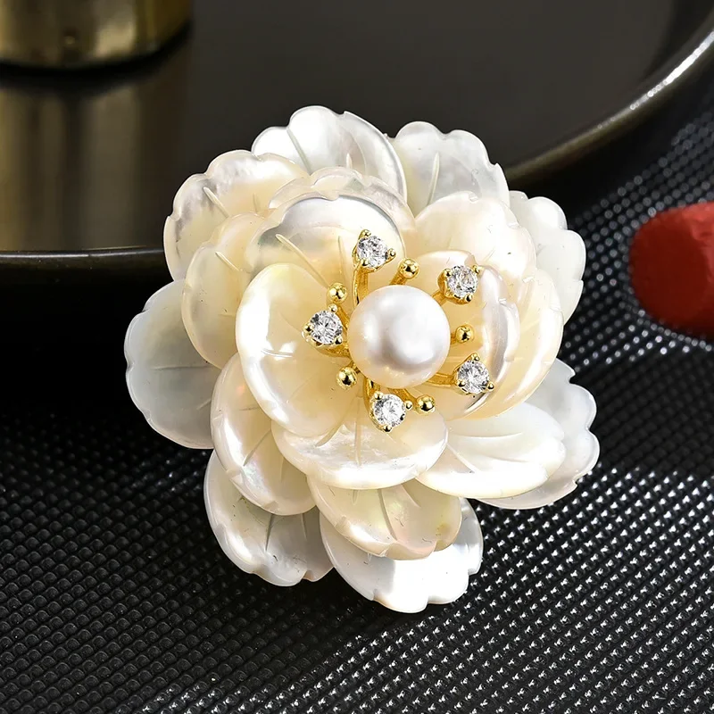 CHKAWOCI Premium Chinese style Peonies Natural Mother-of-Pearl Brooch Cheongpao Accessory Women's corsage birthday gift