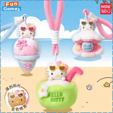 New MINISO Blind Box HELLOKITTY Summer Black Skin Series Mystery Box Plush Aromatherapy Pendant Custom Kawaii Toy Ornament Gift