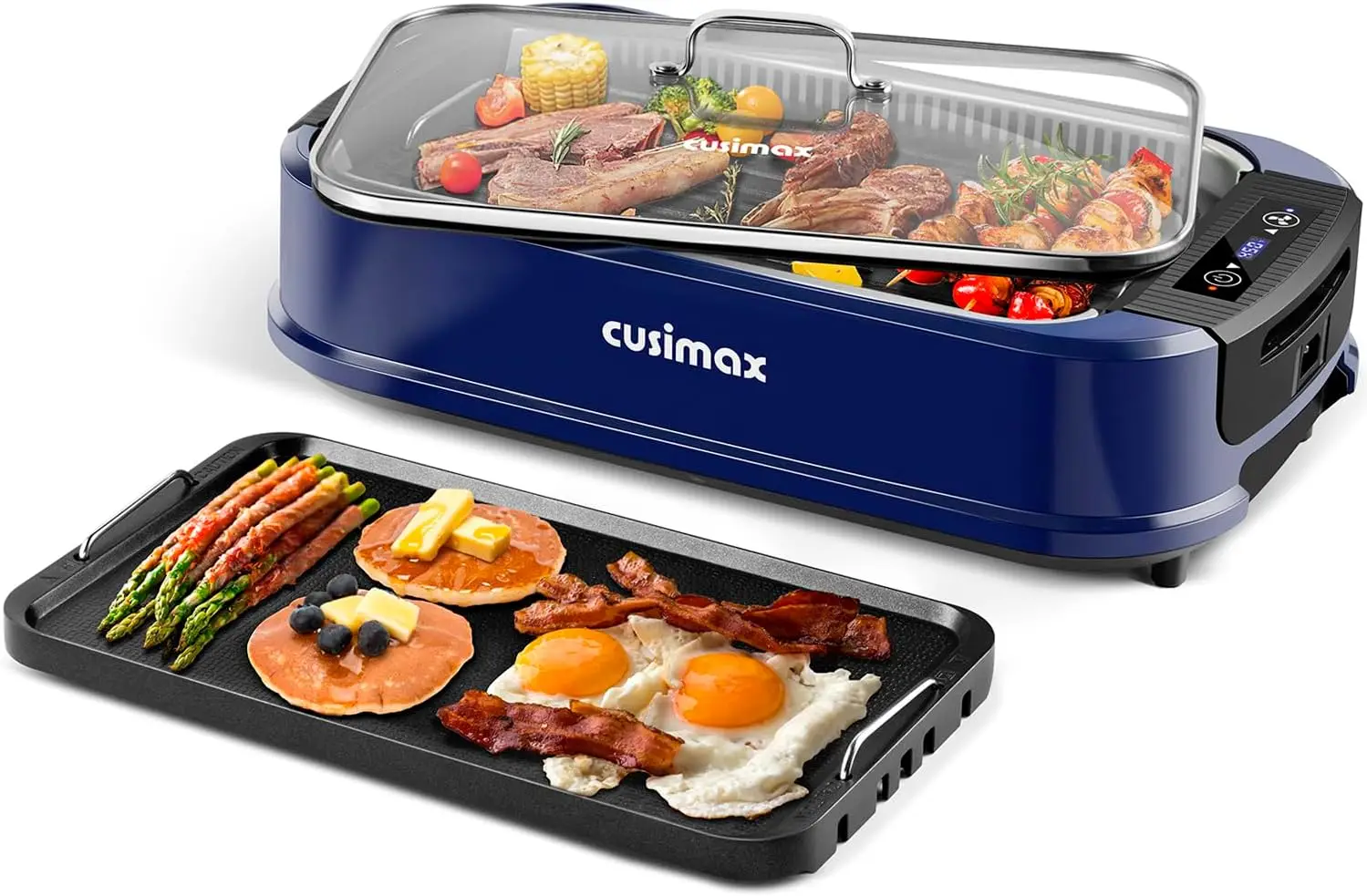 

1500W Indoor Grill, Electric Grill Griddle with LED Smart Display & Tempered Glass Lid, Portable Korean BBQ Grill