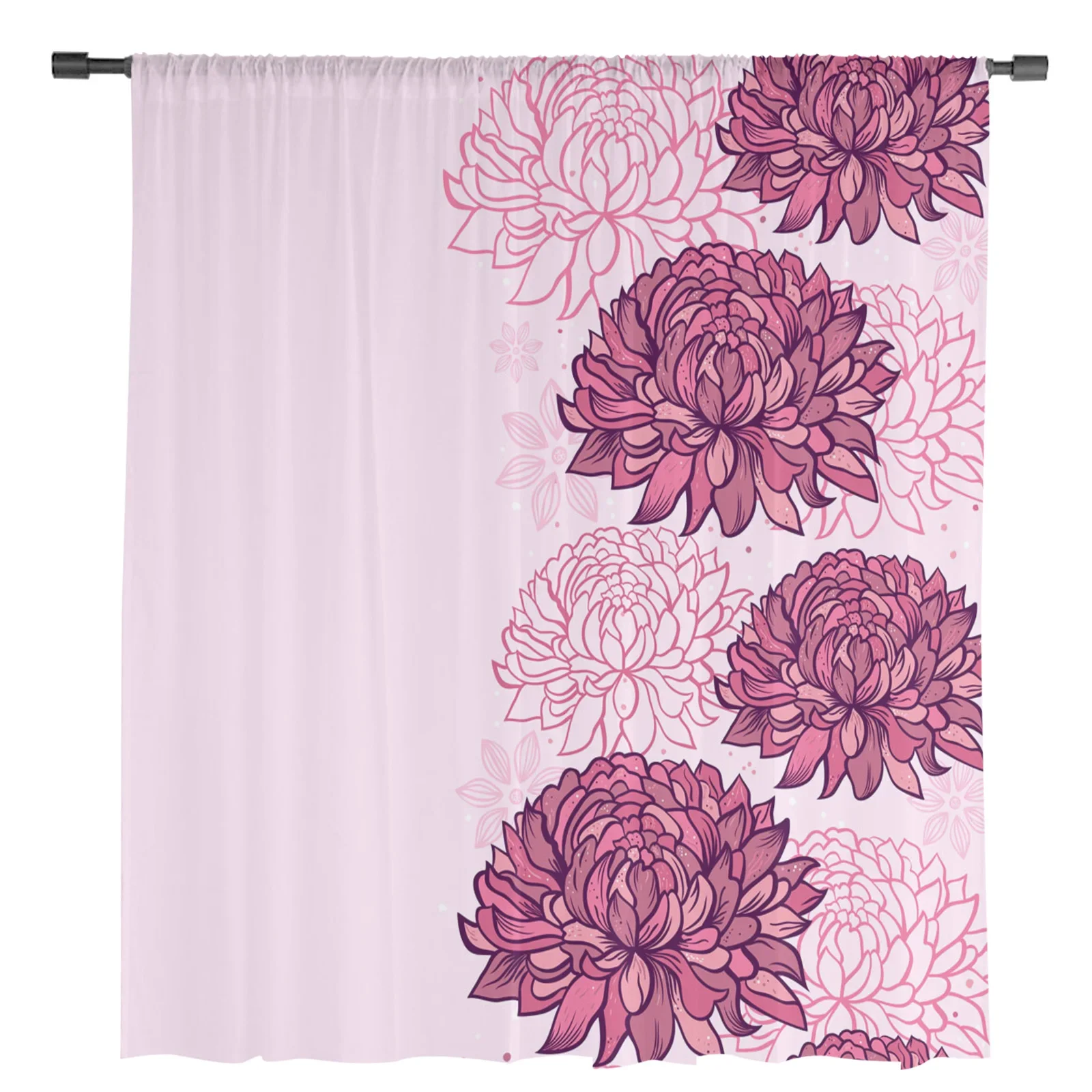 Pink Chrysanthemum Flower Texture Sheer Curtains for Living Room Decoration Window Curtain Kitchen Tulle Voile Organza Drapes