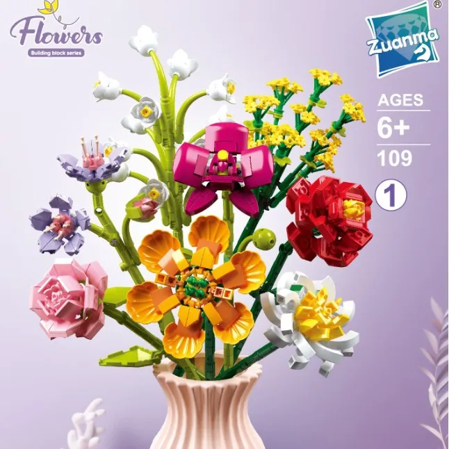 Bloques de construcción de vida eterna para niñas, ramo de rosas artesanal, arreglo floral, ensamblaje de partículas pequeñas, juguete para niñas, regalo del Día de San Valentín