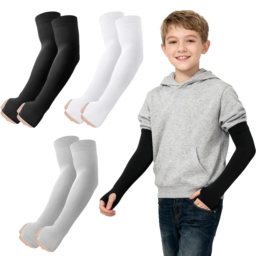 

1 pair of boys and girls all-weather training arm sleeves, breathable elastic compression arm guards, four-season sports protective sleeves, suitable for various outdoor sports, running, basketball, football