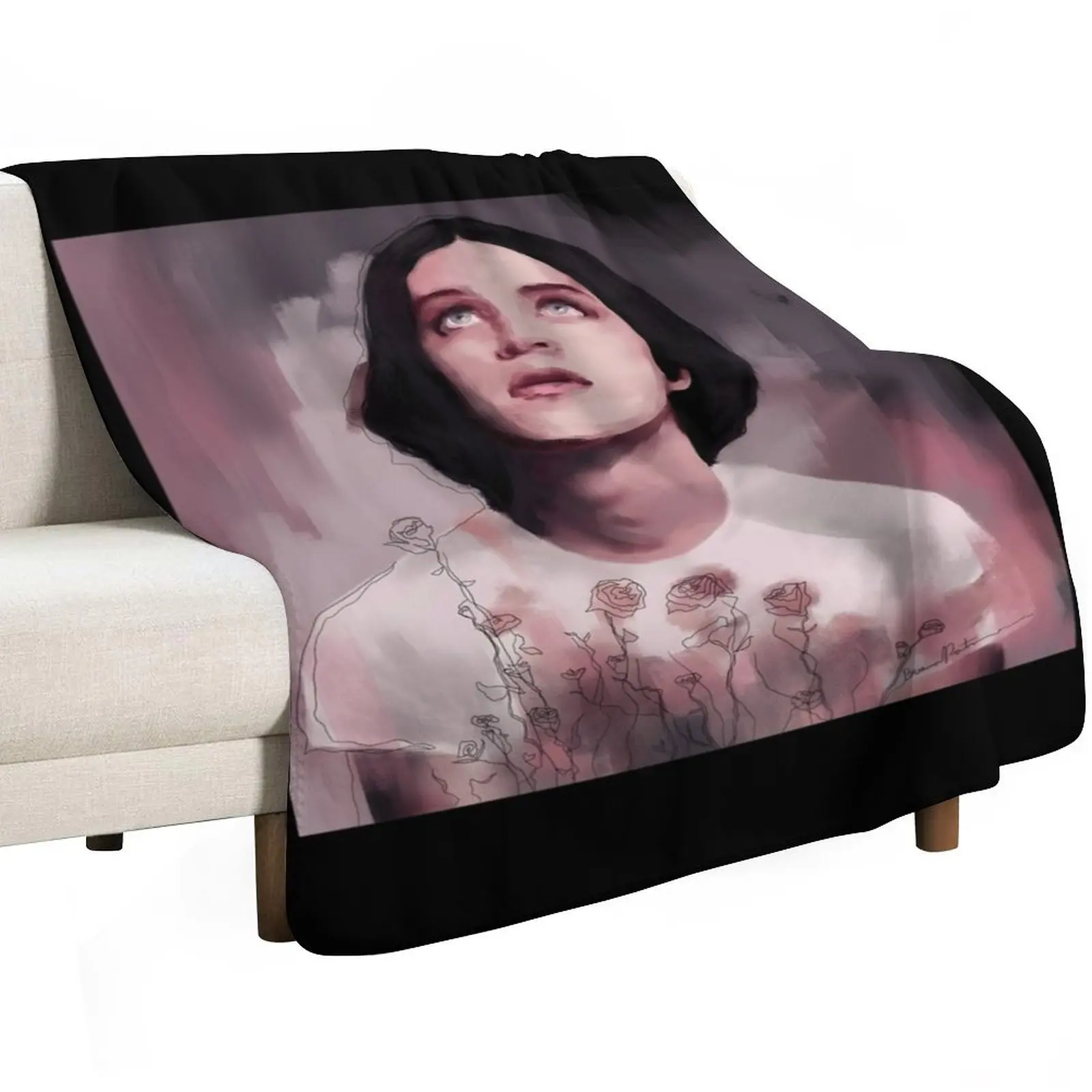 Brian Molko digital painting Throw Blanket Soft Plaid Loose wednesday Tourist Beach Quilt Blankets