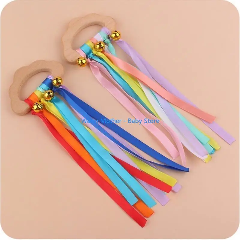 حلقة شريطية خشبية للأطفال لعبة عضاضة بشريط قوس قزح وشريط ضرس على شكل دائرة 57QE