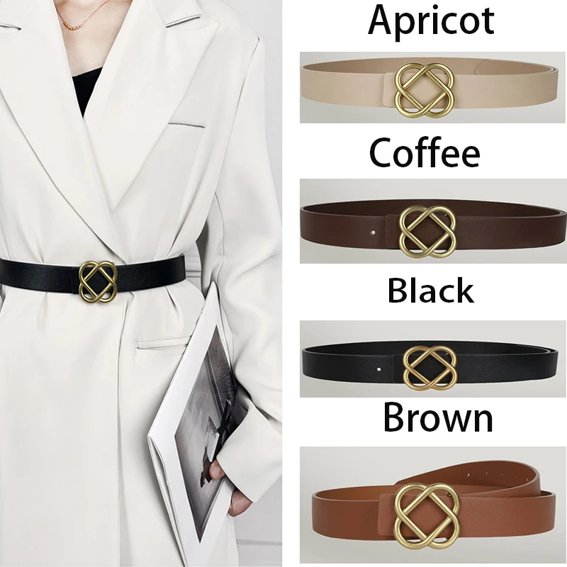 

Fashion Women Genuine Leather Thin Belt Personality Metal Buckle Waist Strap Ladies Trouser Dress Decoration Waistband