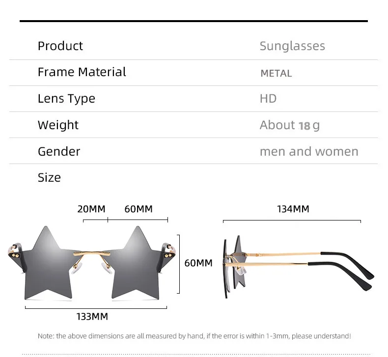 Randlose Sternform-Sonnenbrille, trendige Sonnenbrille für Damen und Herren, Partybrille, lustige Pentagramm-Brille, Weihnachten, Weihnachtsdekoration – Detail 5
