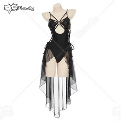 MEOWCOS Women Gothic Butterfly Swimwear Black Hollow One-Piece Swimsuit Cutout Side Lace-up Bathing Suit