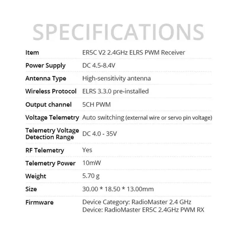 For Radiomaster ER5C V2 RX Receiver 5CH ELRS 2.4Ghz PWM Receiver For RC FPV Car Boat Truck