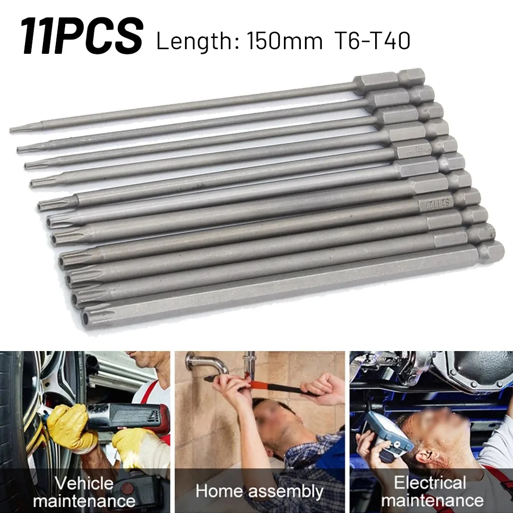 11pcs 150mm Long Magnetic Torx Screwdriver Bits Electric Screwdriver Head T8 T9 T10 T15 T20 T25 T27 T30 T35 T40