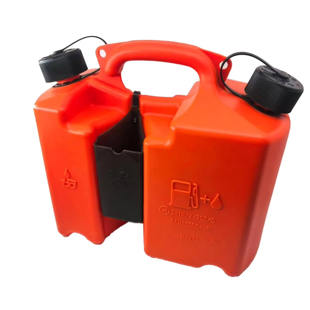 

Dual Compartment Can 5L Fuel Combi Can 5 Liters Fuel Capacity For Outdoor Equipment Auto Shut Off Spout Features