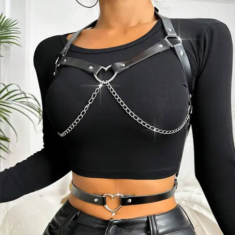 Women Fashion Chain Leather Waist Belt Chest Harness Belt Corset Bondage Lingerie Punk Gothic Lingerie Clothing Accessorie