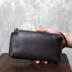 Handbag Men's Leather Soft Leather High-End Long Zipper Multi-Card Wallet Leisure Retro First Layer Cowhide Mobile Wallet Tide