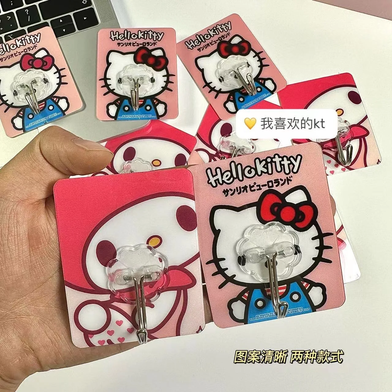 Cartoon HelloKittys Melody Self-Adhesive Hook Anime Sanrio Stainless Steel Punch-Free Kitchen Bathroom Toilet Wall Hanging