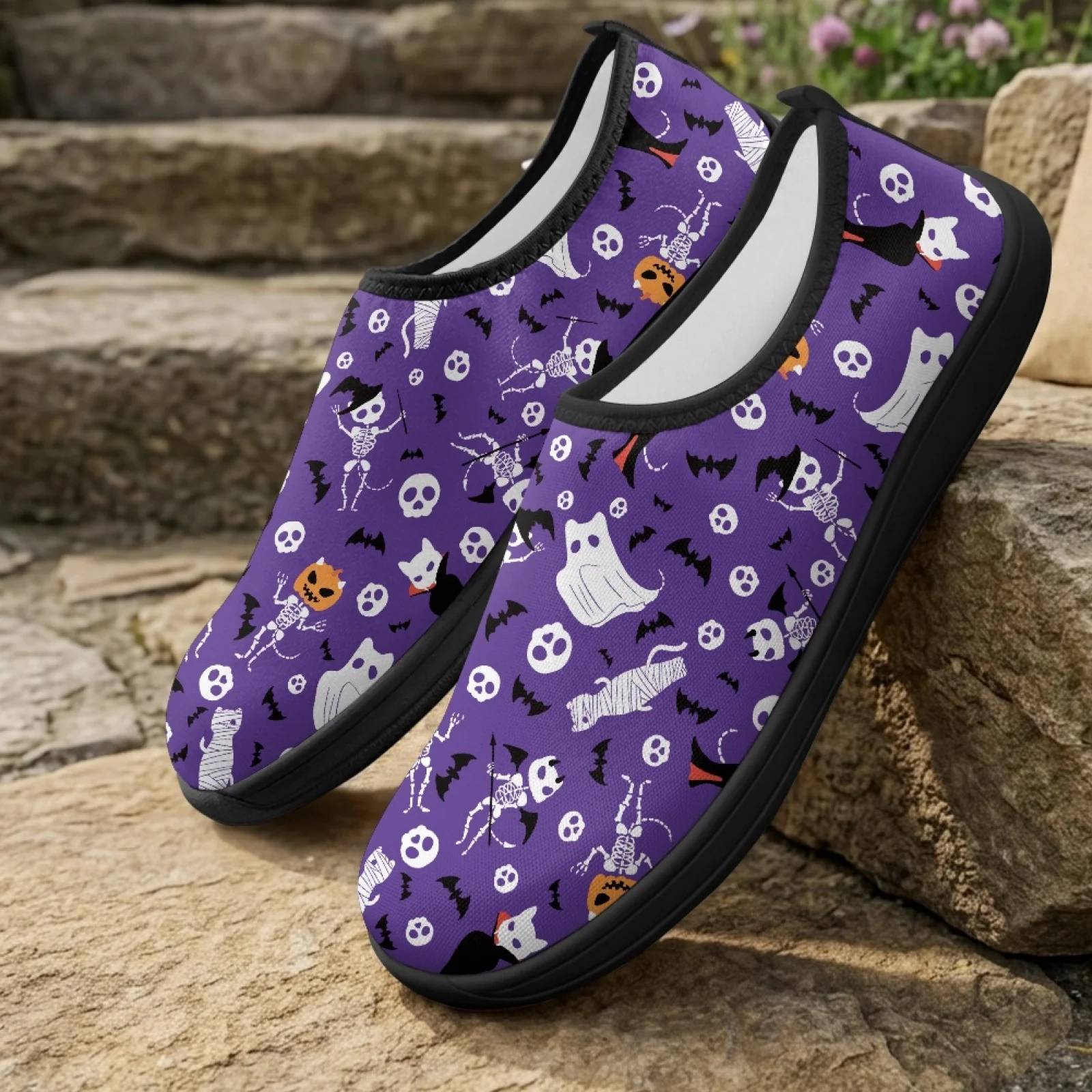 PENSTROLL Halloween Mens Casual Running Shoes Featuring Spooky, Polyester & EVA Zero Drop Walking Sneakers for All Season Wear