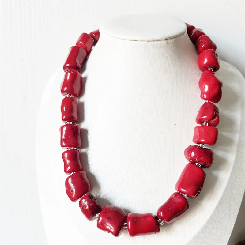 Custom Big Luxury Geometric Red Coral Necklace Gem Stone Irregular Hyperbole Column Women Wedding Love Collare Gemstone Jewelry