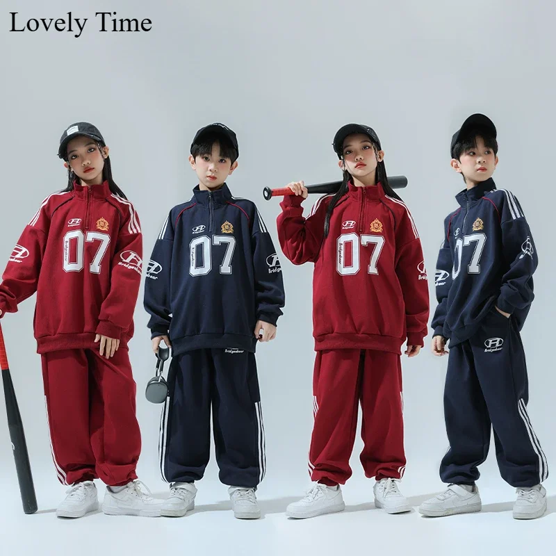 Boys Hip Hop Numbers Pullovers Joggers Pants Girls Sweatshirt Street Dance Sport Clothes Sets Kids Tracksuit Children Streetwear