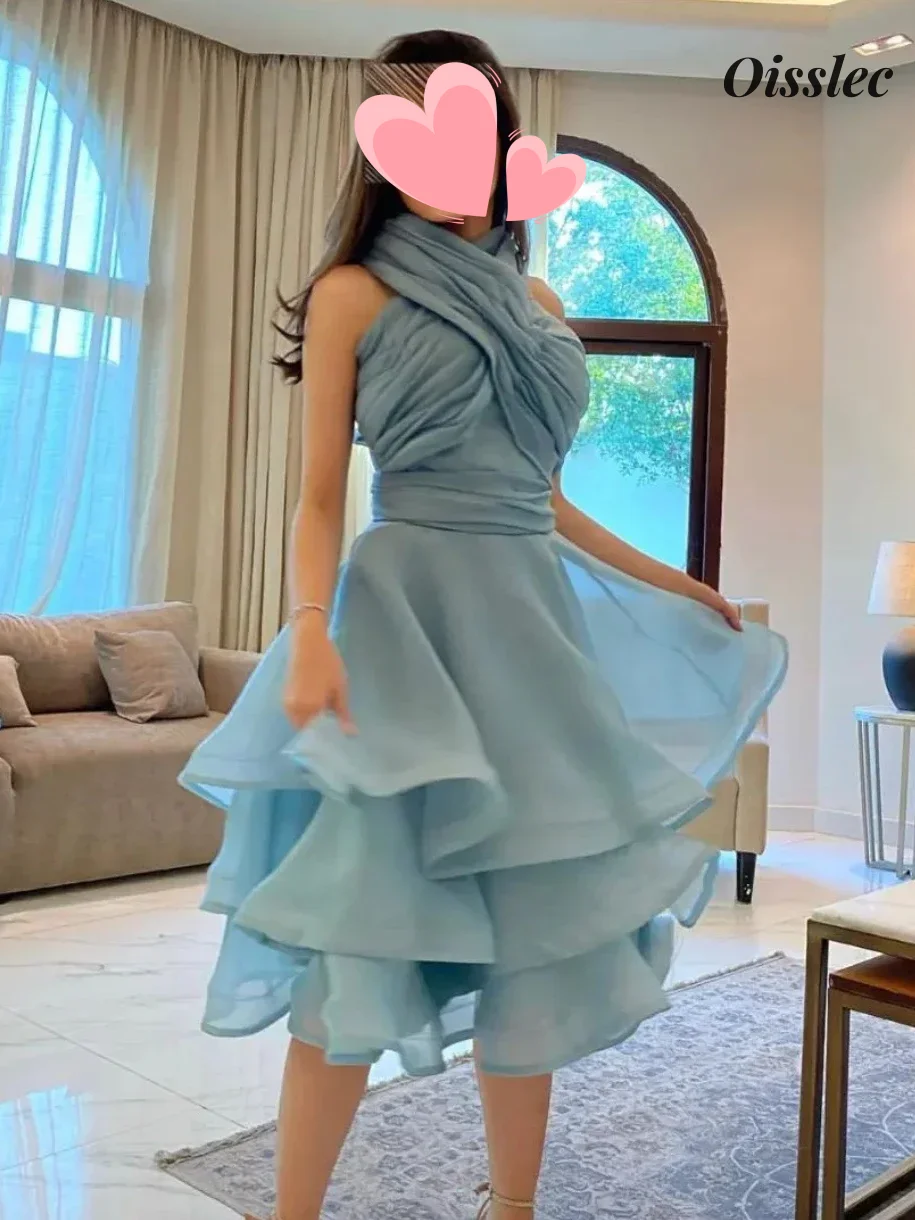 Oisslec Dress Elegant Vintage Sweet Blue Mermaid Ruffle Summer Customize Formal Occasion Prom Dress Evening Party Gowns