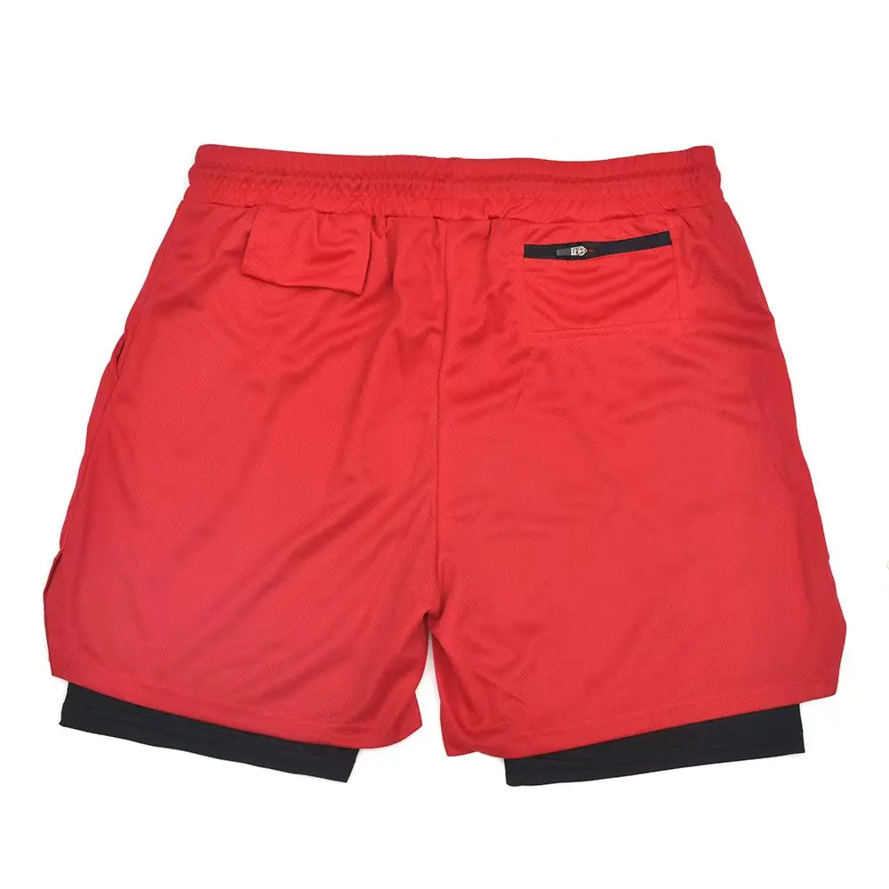 Szybkoschnące spodenki sportowe męskie 2w1, spodnie fitness, spodenki do biegania, odzież sportowa z kieszenią na telefon komórkowy, odzież męska