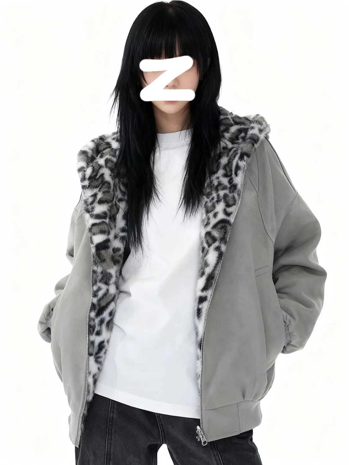

Retro Hooded PU Leather Jaet Double-Sided Wear Fce-Lined Thi ort Leopard Print Cotton Coat Men Women Winter Outerwear