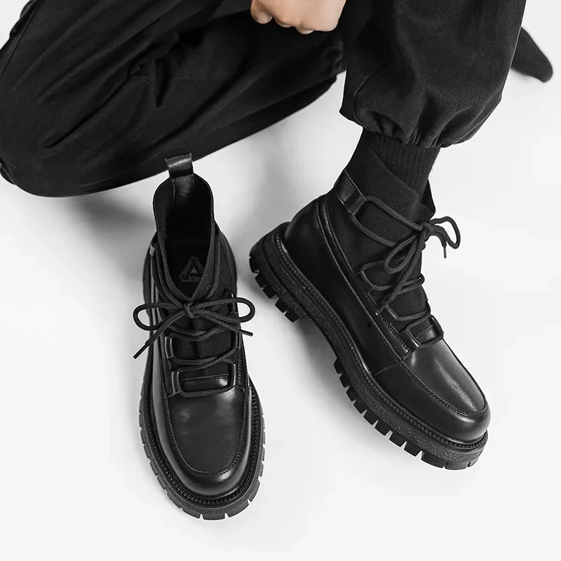 Owen Seak Qvah Owens Men Casual Chelsea Boots Leather Luxury Trainers Heightening Sneakers High Top Street Autumn Black Shoes