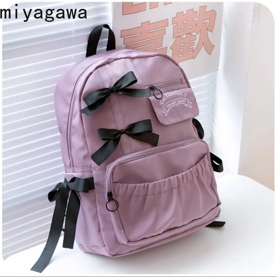 Miyagawa Japanese Ins Cute Girl Bow Backpack for Middle School Students High School Students High-capacity Backpacks