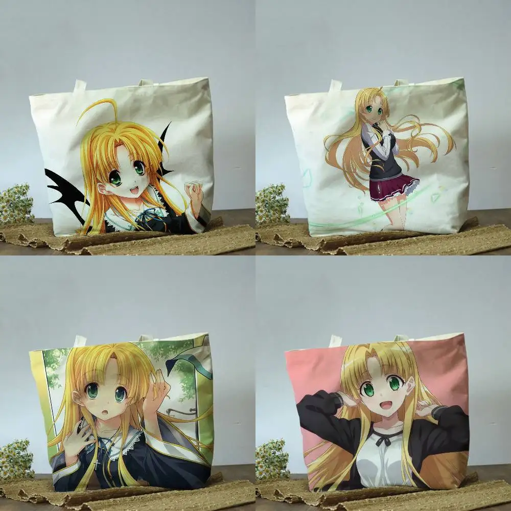 Asia Argento Highschool DxD Einfarbige Beige Baumwoll-Polyester-Canvas-Schultertasche für Einkauf und Reisen