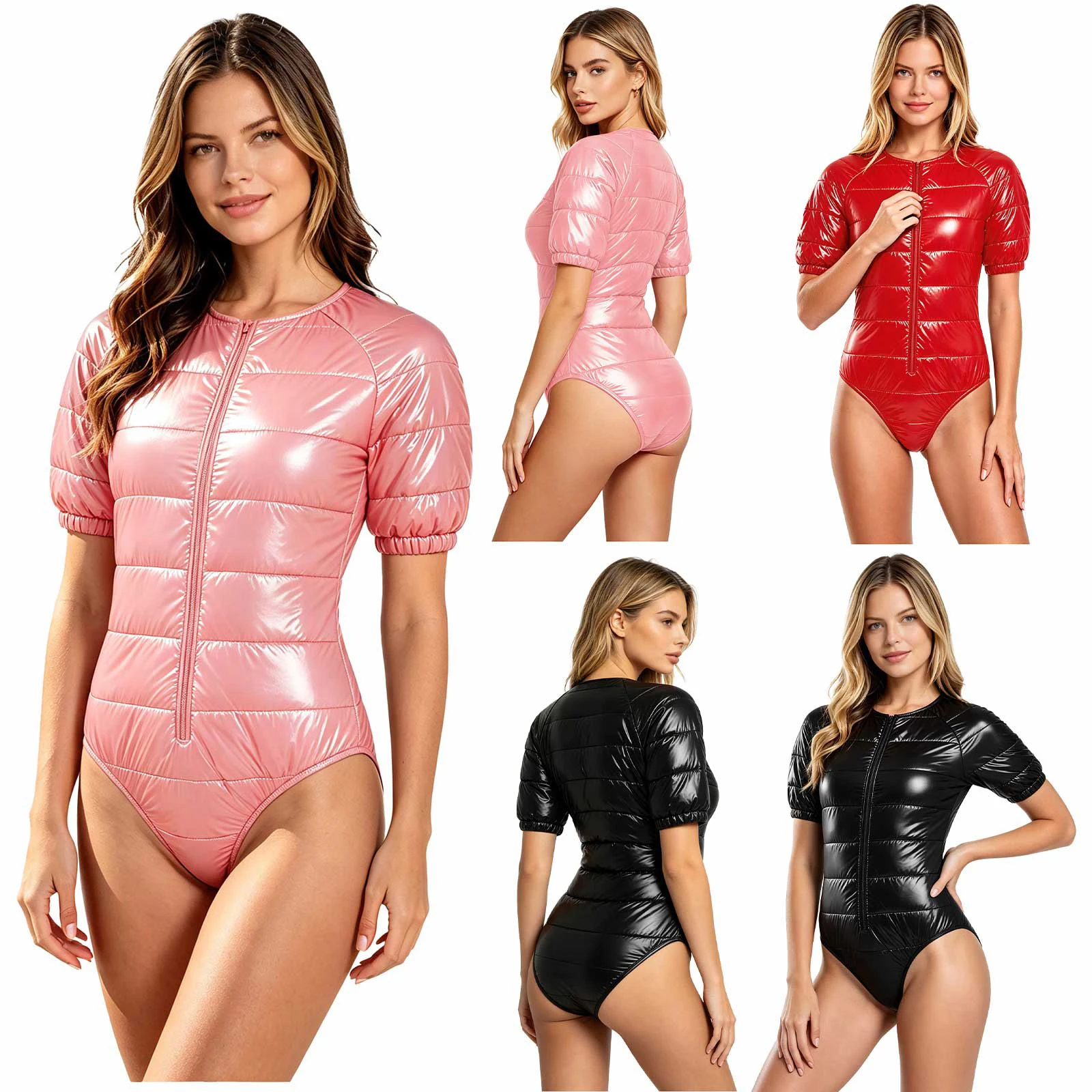 Damen Herren Gesteppter Puffer-Gepolsterter Bodysuit Wasserdichter Auslaufsicherer Windelüberzug Kurzarm-Leotard Spezielle Anpassungskleidung für besondere Bedürfnisse