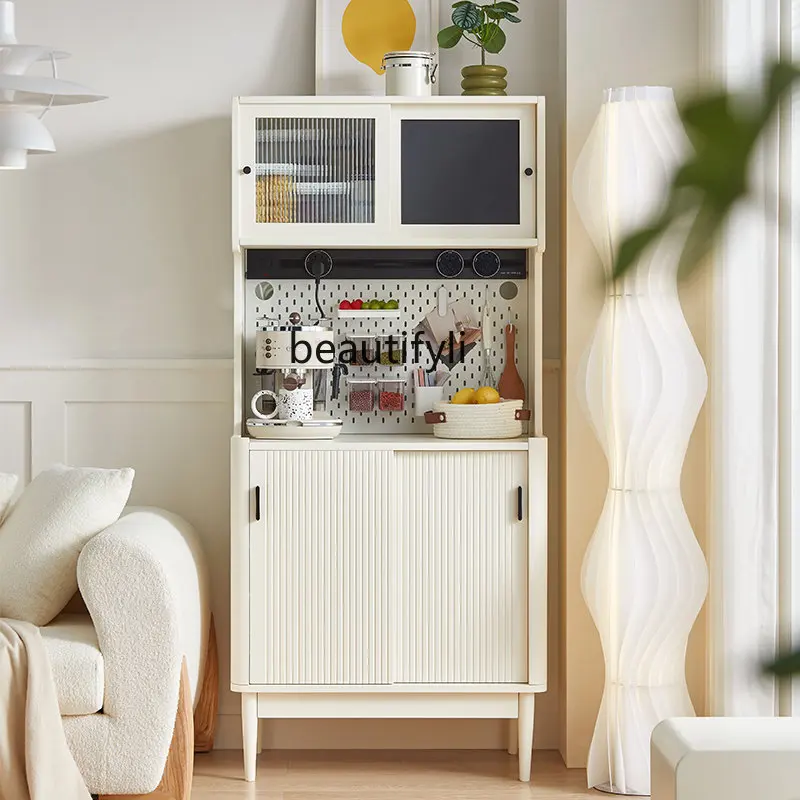 yj Simple Modern Sideboard Cabinet Milky White Light Luxury Wire-Wrap Board Integrated Wall Storage Tea Cabinet