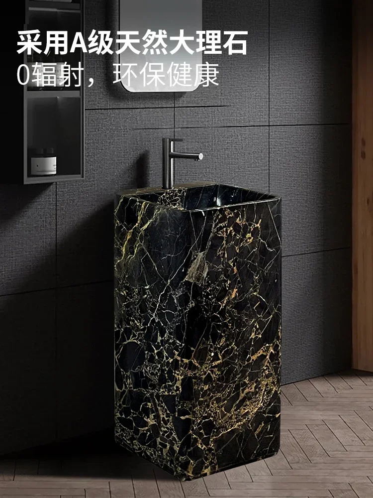 Black gold flower natural marble light luxury column floor-to-ceiling stone integrated washing table hand washbasin