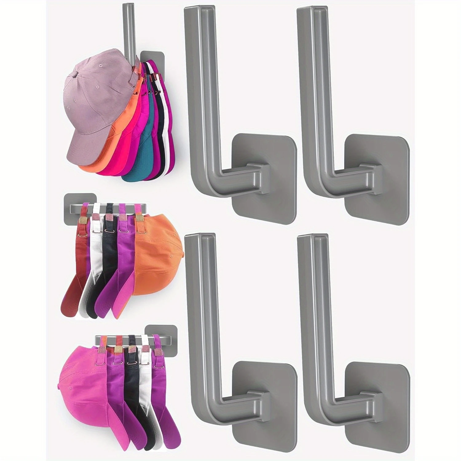 Multi-Purpose Hat Rack Organizer with Strong Adhesive for Wall Mounting - Perfect for Baseball Caps, Includes Two Mounting Optio