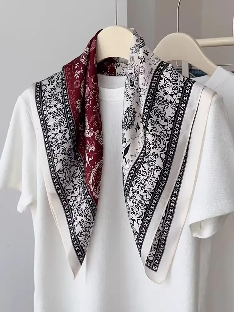 100% Natural Silk 70CM Square Scarf, Women's Luxurious Design Scarf, Headband, Bandana Shawl, Fashionable Headscarf, Lace Up