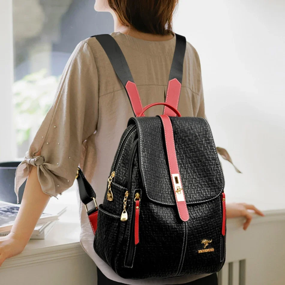 Fashion Female Backpacks  High Quality Leather Bagpack for Women Large Capacity School Travel Bag Ladies Knapsack Shoulder Bag