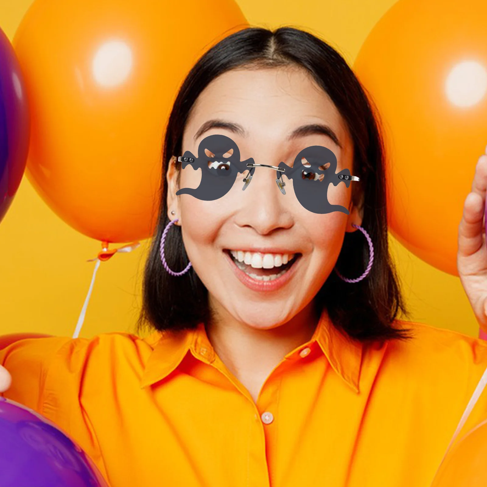 

1 Pair Frameless Sunglasses Ghost Pattern 90S Retro Fun Shades Uv Protection Lightweight For Women Party Beach Disco Trendy Cool