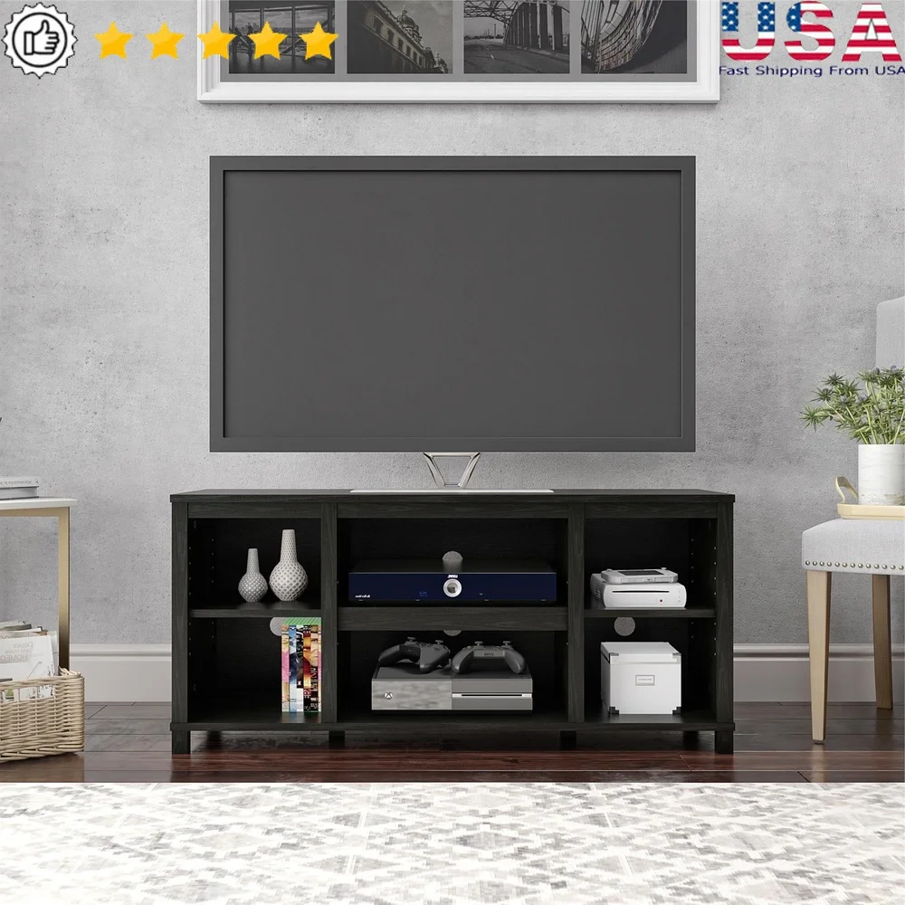 

Parsons TV Stand Flat Panel TVs cable management open storage shelves modern furniture compatible with gaming systems and media