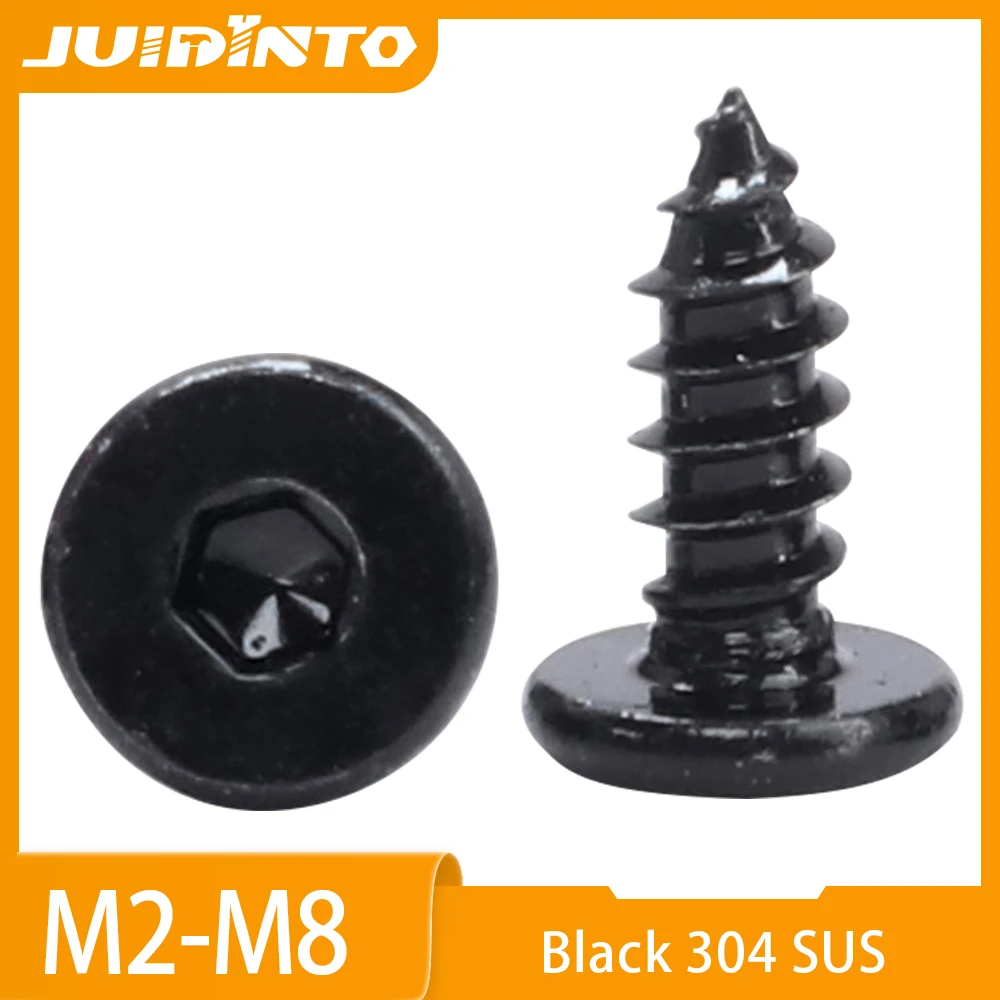 1-50PCS Black Stainless Steel Hex Socket Ultra-Thin Flat Head Self-Tapping Screws M2 M2.6 M3 M4 M5 M6 M8 Wafer Head Fasteners