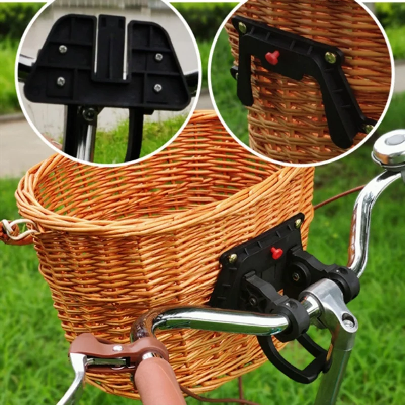 Bicycle Front Basket Wicker MTB Road Bike Basket With Leather Belt Handmade Natural Rattan Bike Storage Basket Cargo