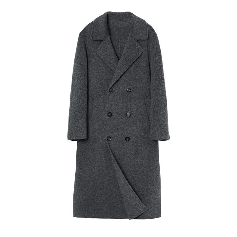 2025 Autumn and Winter Long Men's Double Breasted Korean Style Suit Loose 100% Pure Wool Trench Coat Reversible Woolen Coat