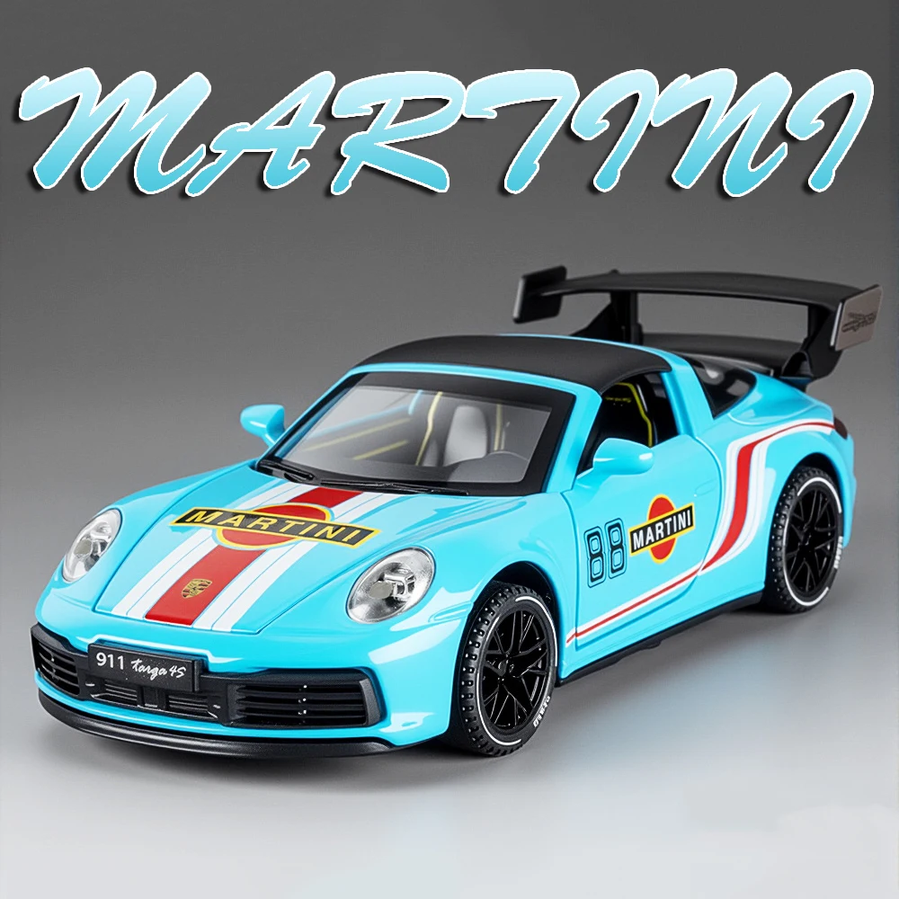 1:32スケール マルティーニ 911 GT3 スーパーカー モデル玩具 メタルダイキャスト ミニスポーツカー サウンドライト ドア開閉 プルバック式 飾り模型